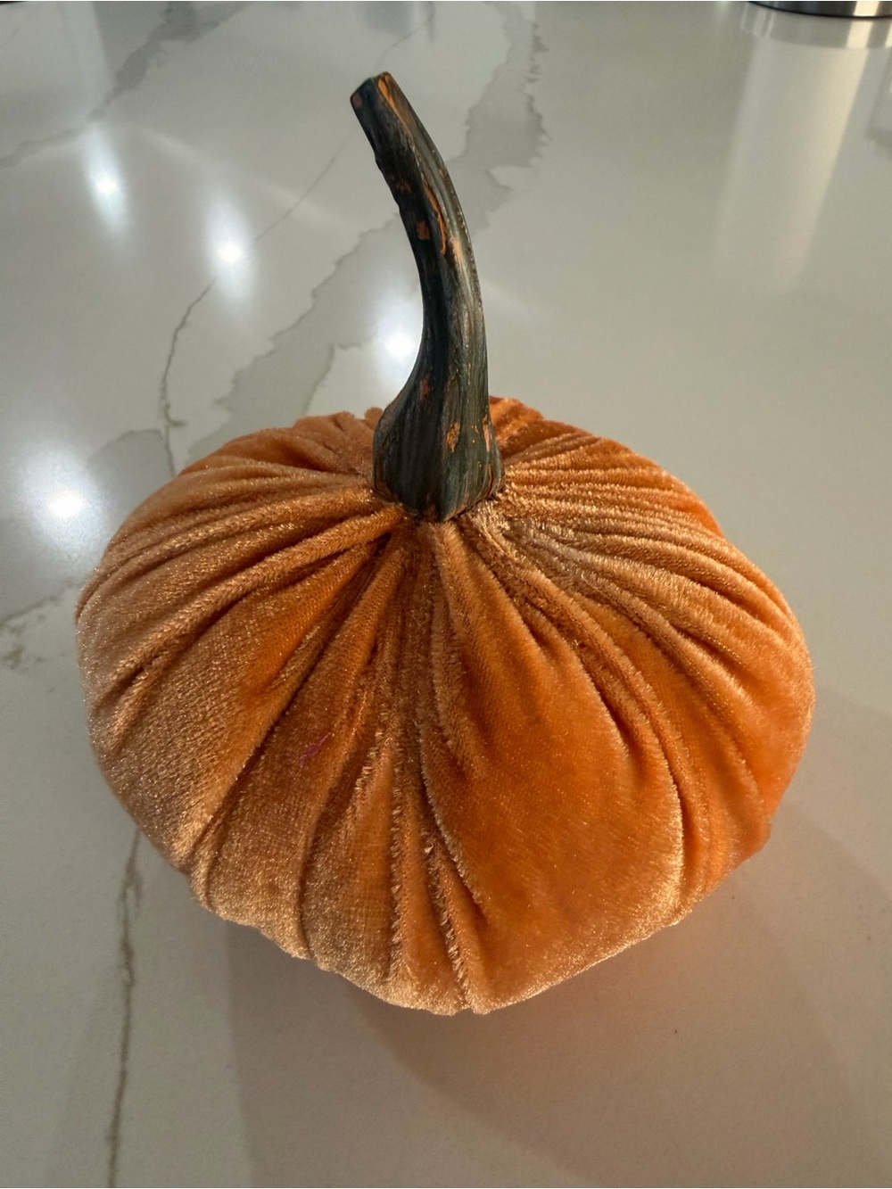 Velvet Decorative Pumpkin - Orange with Dark Stem